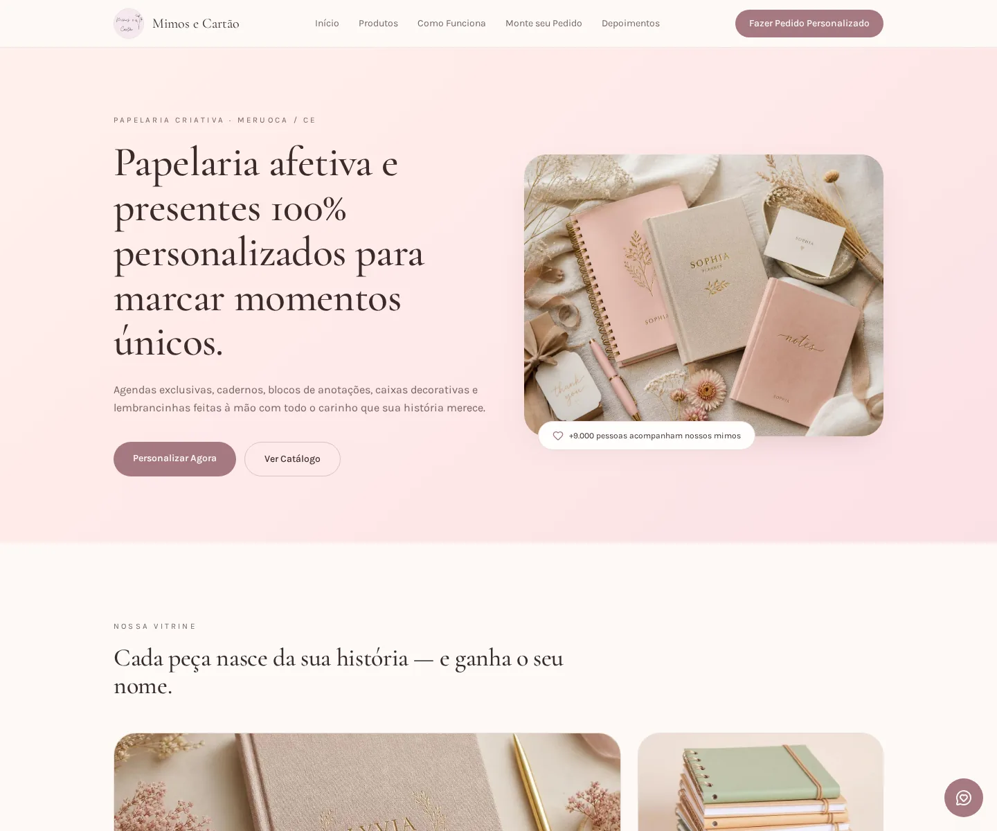 Print da página inicial do site Mimos e Cartão criado pela ASCEND